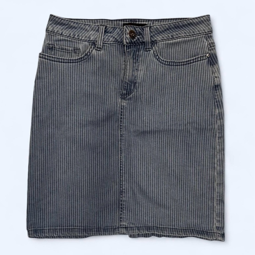 Lee White and Blue Ribbed Pencil Skirt Knee-Length